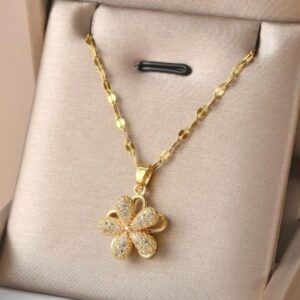 Rotatable Five-Petal Flower Gold Plated Women’s Necklace (With gift box)
